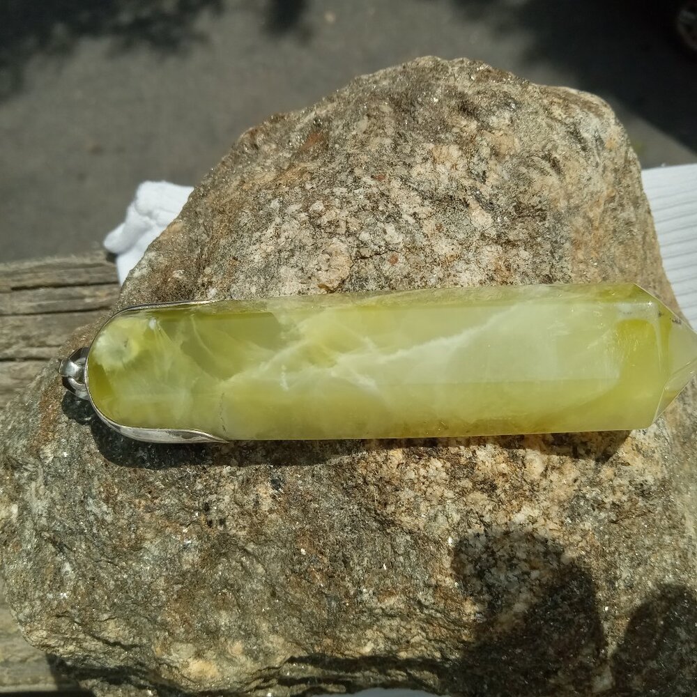 HUGE Statement Prehnite Pendant Can Be Used As A Healing Wand Set In 925 Silver